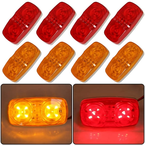 Trailer Marker Lights, Kojem 8PCS Clearance Lights Rectangular Universal Side Marker Lights with 10 LED Units for Trucks, RVs, SUVs, Boats and - Vehicles - 4 Red & 4 Amber
