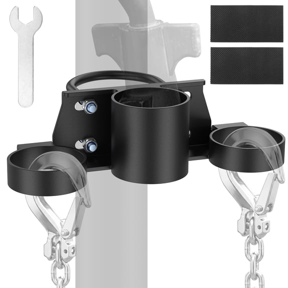 Heavy Duty Trailer Safety Chain Organizer & 7-Way Plug Holder, Rust-Proof Die-Cast Aluminum Mounting Bracket for 2" Trailer Jack Post, Includes Hooks, Plug Socket and Mounting Hardware