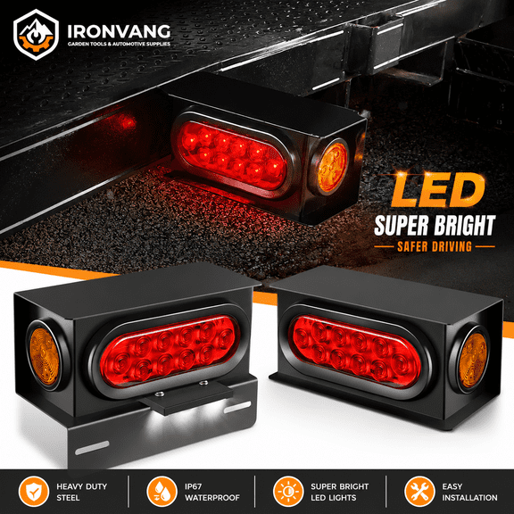 Trailer Tail Light Box with LED Stop Turn Brake Lights, Heavy Duty Steel Weld-On Trailer Light Box Set, Waterproof Oval Trailer Tail Lights with Side Marker & License Plate Mount
