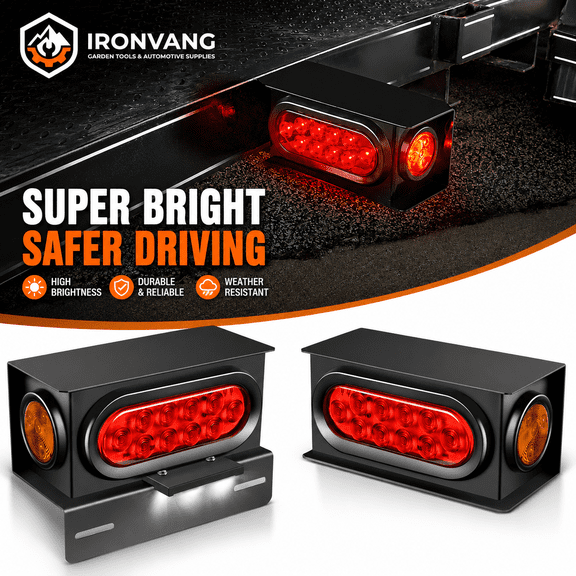 Trailer Tail Light Box with LED Stop Turn Brake Lights, Heavy Duty Steel Weld-On Trailer Light Box Set, Waterproof Oval Trailer Tail Lights with Side Marker & License Plate Mount