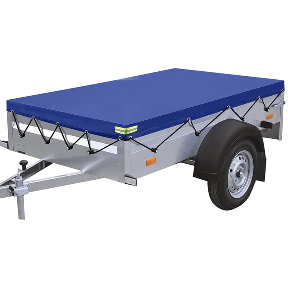 Trailer Tarpaulin Cover Waterproof Windproof Heavy Duty Tarps Anti-UV Cover with Reflective Strip 208x114x13cm