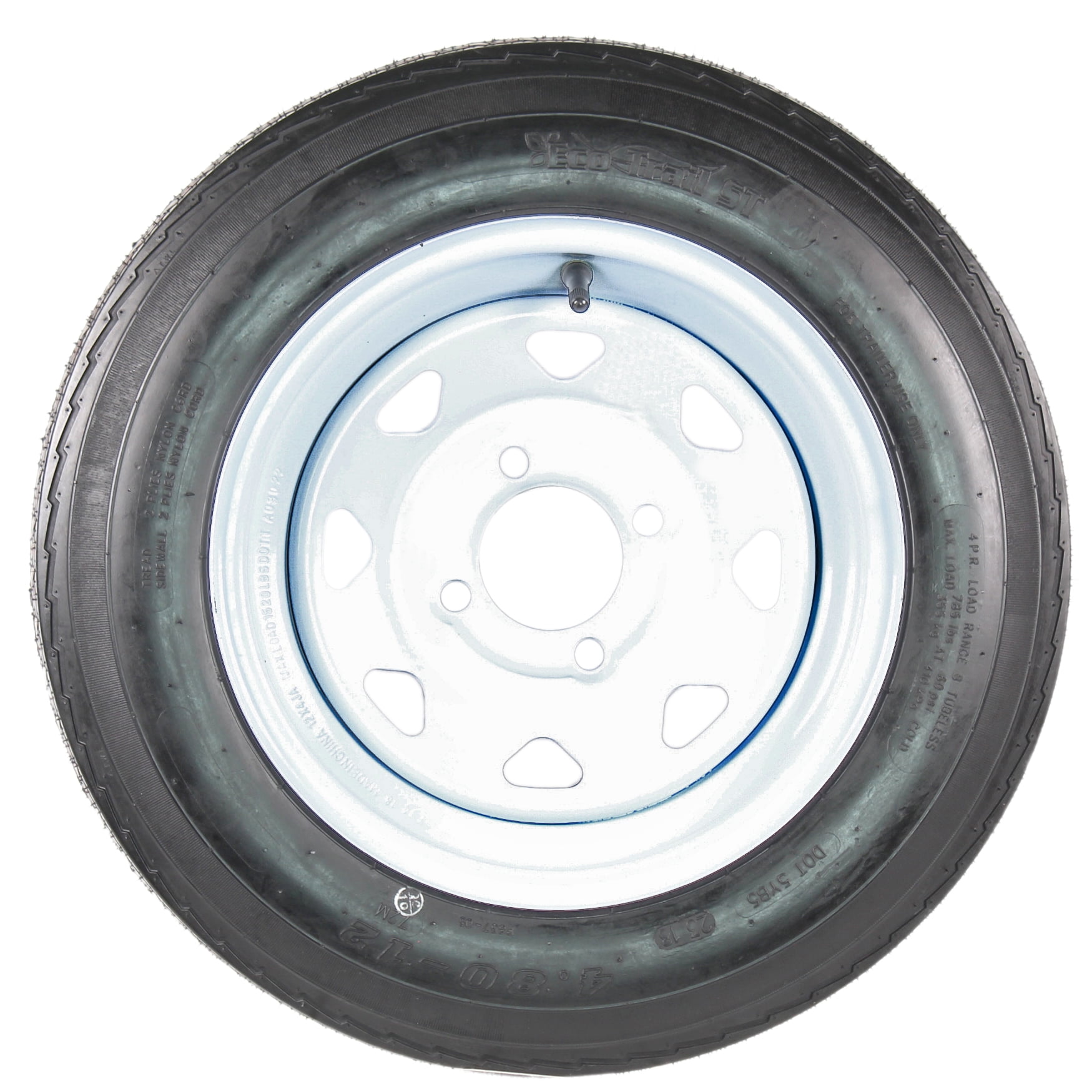 Trailer Tire On Rim 4.80-12 480-12 4.80 X 12 12 in. LRB 4 Lug Wheel White Spoke