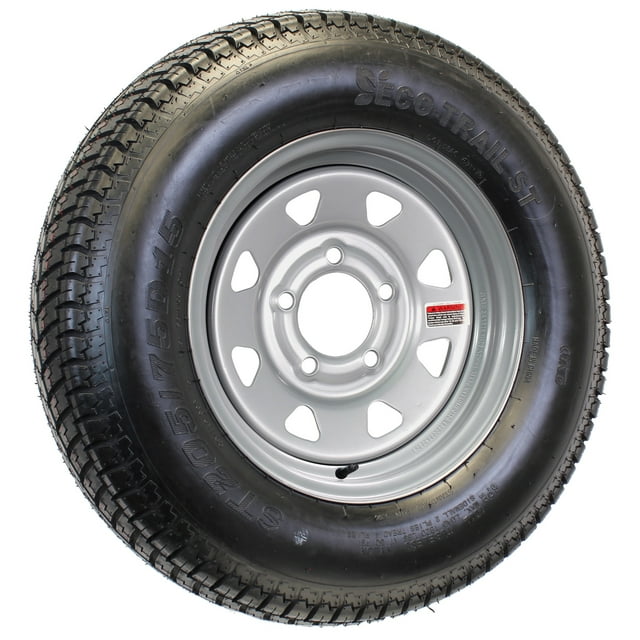 Trailer Tire On Rim ST205/75D15 15 in. Load C 5 Lug Silver Spoke Wheel