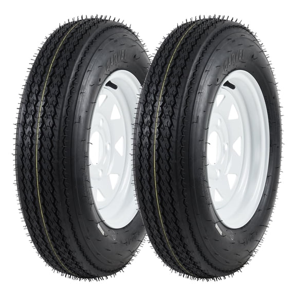 Trailer Tire & Wheel Assembly Set–5.30-12,6PR,5-Lug, Load Range C, White Modular Wheels–Durable 12-Inch Tires for Utility, Boat & Camper Trailers – PCD 114.3x5, Center Hole 72mm, ET=0