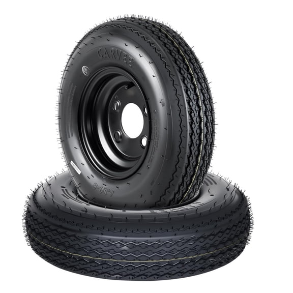 Trailer Tire on Rim 4.80-8 480-8 4.80x8 Trailer Tires and 4 Lug on 4 in PCD 8 in Wheels Load Range C 6PR Set of 2 Black