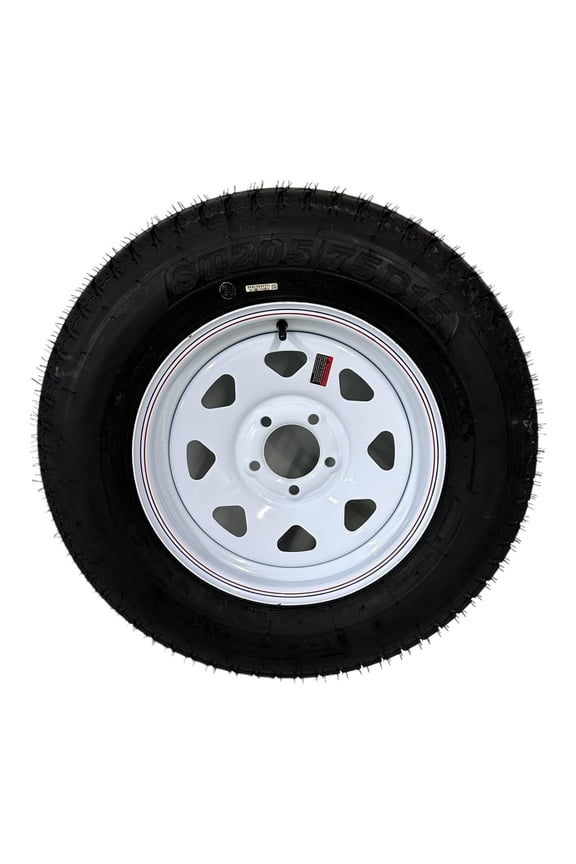 Trailer Tire on Rim ST205/75D15 Tex Star LRC 6 Ply Bias 5 Lug White Spoke Wheel 5X4.5" Bolt Pattern