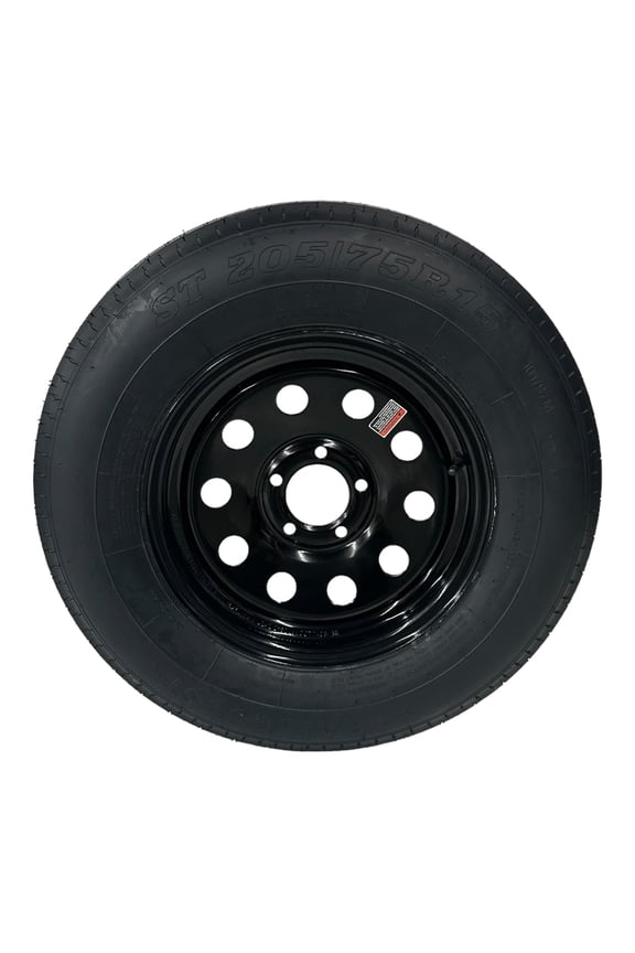 Trailer Tire on Rim ST205/75R15 TrailQuest LRC Radial 6 Ply 5 Lug Black Modular Wheel 5X5" Bolt Pattern