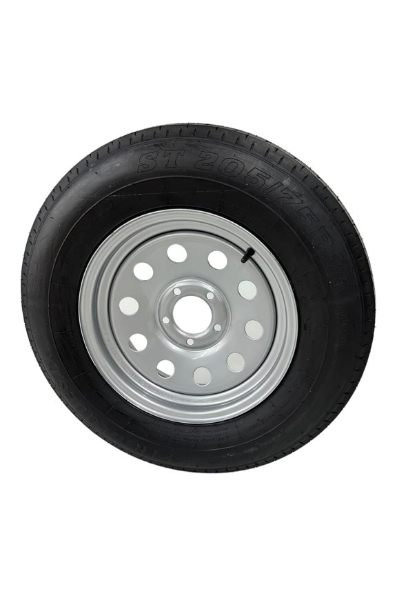 Trailer Tire on Rim ST205/75R15 TrailQuest LRC Radial 6 Ply 5 Lug Silver Modular Wheel 5X5" Bolt Pattern
