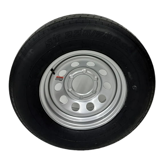 Trailer Tire on Rim ST225/75R15 TrailQuest LRE Radial 10 Ply 6 Lug Silver Modular Wheel 6X5.5" Bolt Pattern