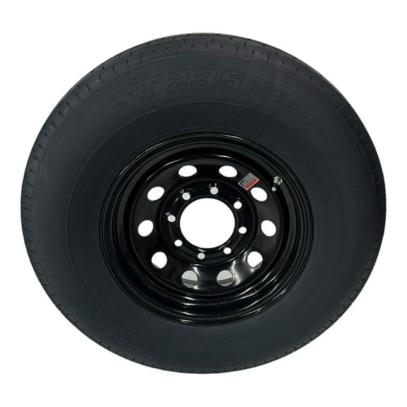 Trailer Tire on Rim ST235/80R16 TrailQuest Radial LRE 10 Ply 8 Lug Black Modular Wheel 8X6.5" Bolt Pattern