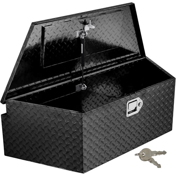 Trailer Tongue Box - 39 Inch Heavy Duty Aluminum Diamond Plate Tongue Box Tool Chest, Tuckbed Toolbox Storage with Lock & Keys, Waterproof Utility Tool Chest for Pickup Truck Bed RV - Black