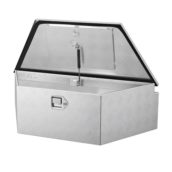 Trailer Tongue Box 39x16.5x12in Aluminum - Heavy Duty Tool Storage - Lockable Utility Chest for RV, Truck Bed, Off-Road - Silver