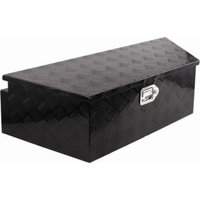 Trailer Tongue Tool Box, Aluminum Trailer Tool Box with Lock and 2 Keys, Heavy Duty Trailer Storage Box for Pickup Truck Bed, Black