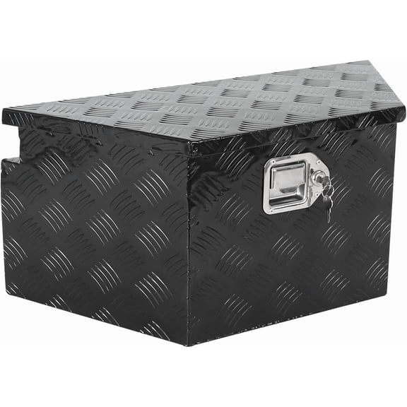 Trailer Tongue Tool Box, Aluminum Trailer Tool Box with Lock and 2 Keys, Heavy Duty Trailer Storage Box for Pickup Truck Bed, Black