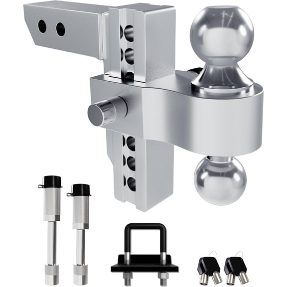 Trailer Tow Hitch for 2 Inch Receiver, Adjustable  Towing Hitches with Hitch Tightener, Heavy Duty 6 Inch Drop Down/Rise Up Hitch 12,500 LBS GTW 2 Anti- Pin Locks