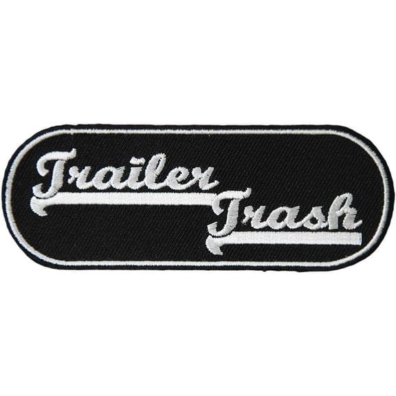 Trailer Trash Black & White Oval Patch, Embroidered Biker Patches