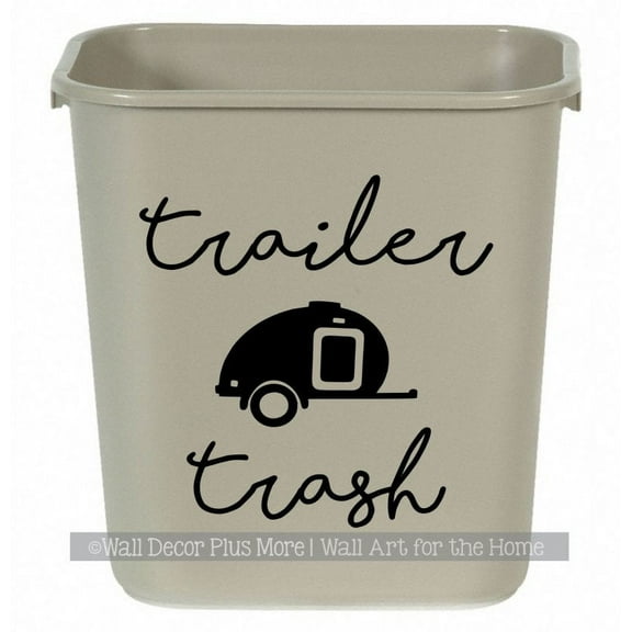 Trailer Trash Camper Decals Sticker Vintage RV Art for Camp Garbage Can, Decal Sticker Only 6.5x6.5-Inch Glossy Black