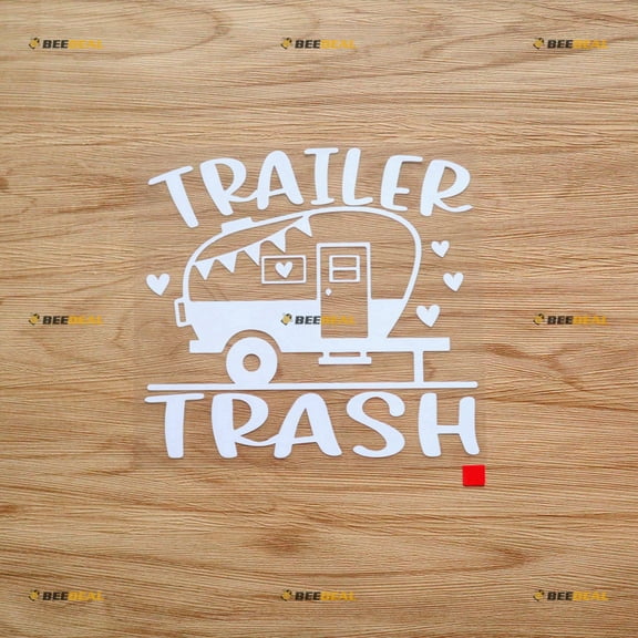 Trailer Trash RV Camper Heart Love Car Truck Van Funny Sticker Decal Vinyl - White 6 Inches - No Background Die Cut