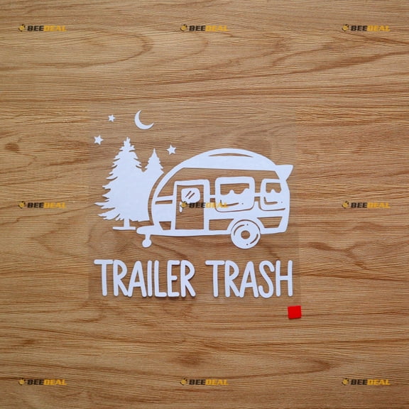 Trailer Trash RV Camper Night Pine Tree Car Truck Van Funny Sticker Decal Vinyl 02153a - White 6 Inches - No Background Die Cut