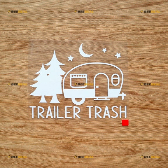 Trailer Trash RV Camper Night Pine Tree Car Truck Van Funny Sticker Decal Vinyl 02153d - 2 Pack White, 6 Inches, 8 Inches - No Background Die Cut