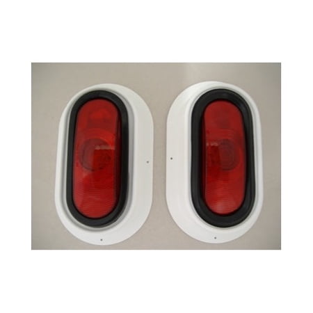 Trailer Truck RV Red 6" Oval Stop Turn Brake Tail Lights / White Mounting Boxes