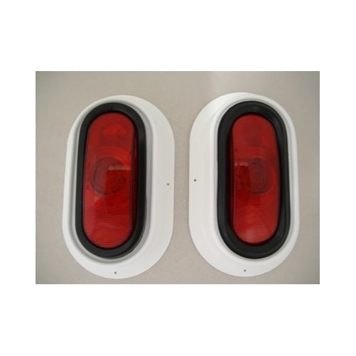Trailer Truck RV Red 6" Oval Stop Turn Brake Tail Lights / White Mounting Boxes