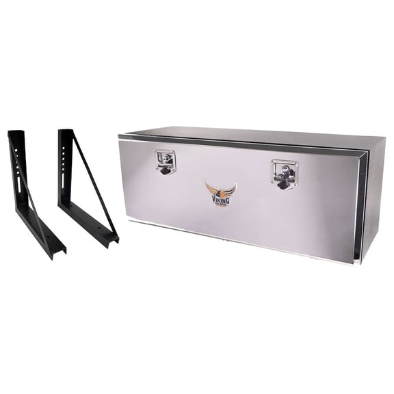 Trailer Underbody Tool Box & Mounting Bracket Kit - 18"x18"x48" Steel Side Mount Tool Box for Truck w/ Mirror Finish Door & T- Handle Latch Lock - 2 Pc 18"x18" Mounting Brackets