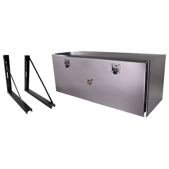 Trailer Underbody Tool Box & Mounting Bracket Kit - 24"x24"x60" Steel Side Mount Tool Box for Truck w/ Mirror Finish Door & T-Handle Latch Lock - 2 Pc 24"x24" Mounting Brackets