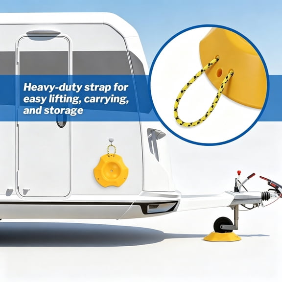 Trailer Wheel Dock with Rope, Tongue Jack Wheel Chock Compatible with 6" & 8" Single/Dual Wheels, Trailer Wheel Stop Stabilizer for Camper Truck Boat Trailer, RV Parking Accessories, Yellow