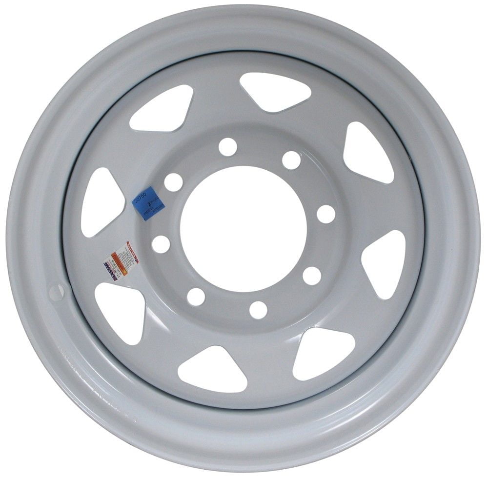 DEXSTAR Trailer Wheel Rim 372 16x6 16"x6" 8 Bolt Hole 6.5" on White Spoke Steel w/Stripe
