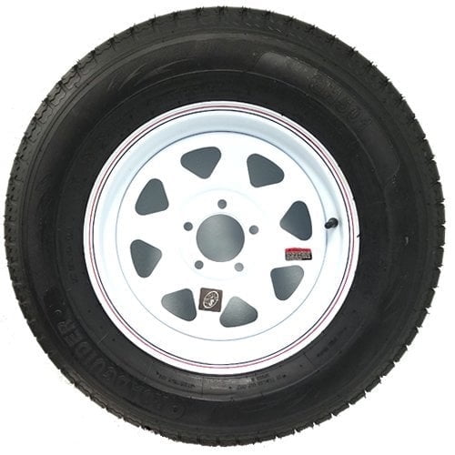 Trailer Wheel and Tire 15" White Spoke 5-4.5"" Trailer Wheel with ST20575R15C RoadGuider Radial Tire Mounted