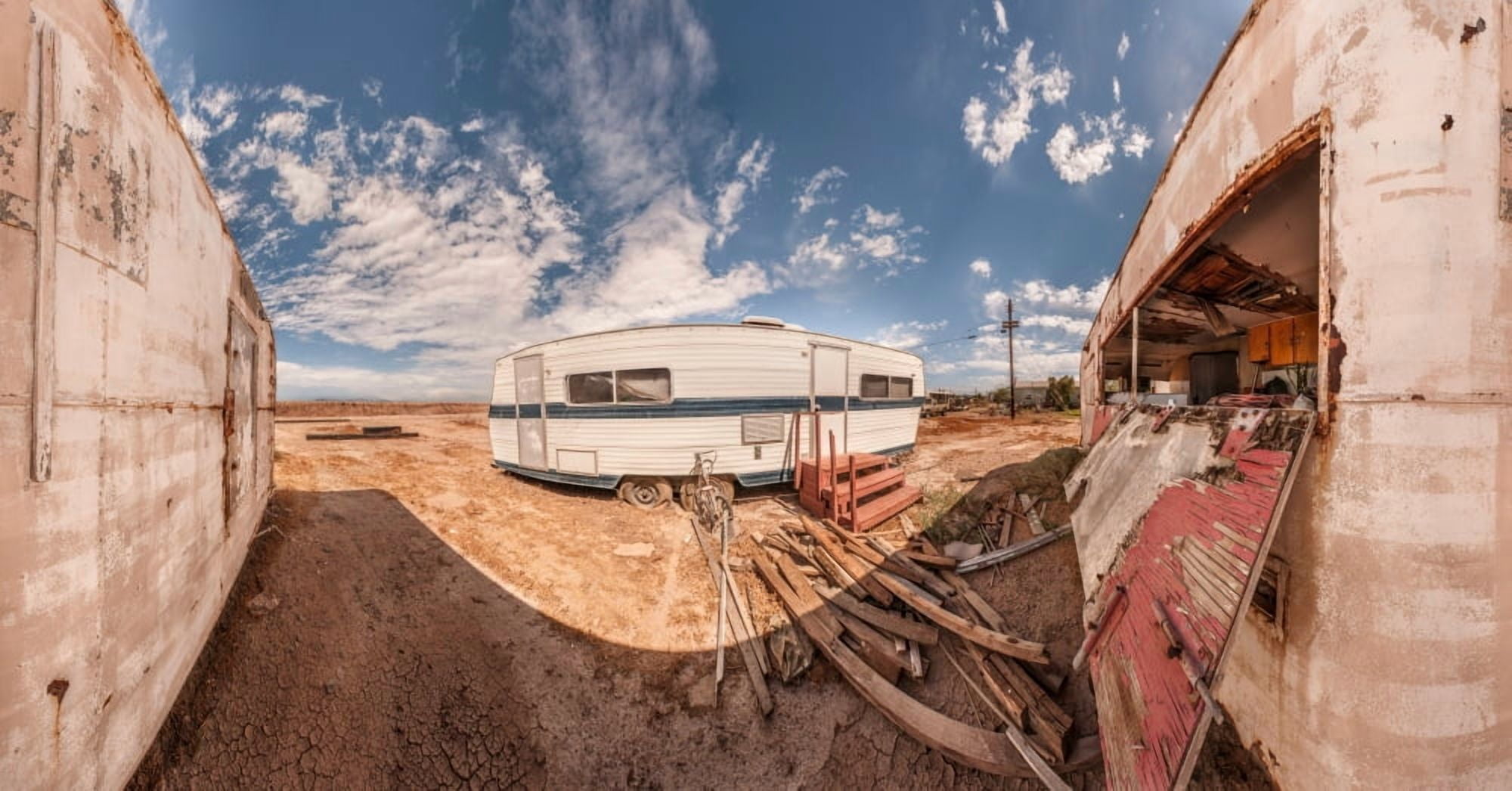 Trailer on Bombay Beach Salton Sea California USA Canvas Art - Panoramic Images (36 x 12)