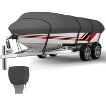 Trailerable Boat Cover 14'-16' with Motor Cover600D Polyester Waterproof UV Resistant Cover for V-Hull Tri-Hull Fishing Boat Runabout