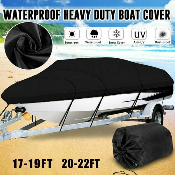 Trailerable Boat Cover, Waterproof Bass Boat Cover with Storage Bag Fit V-Hull, Tri-Hull, Fishing Boat, Runabout, Bass Boat, 17-19ft