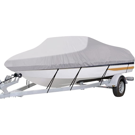 Trailerable Boat Cover- Waterproof Tarp Covers with Storage Bag, Fits V-Hull, Fish&Ski, Pro-Style, Fishing, Runabout, Bass Boats,