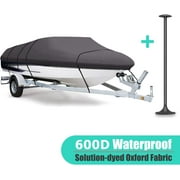 Trailerable Boat Cover with Support Pole 24'-26' 600D Polyester Waterproof UV Resistant Cover for V-Hull Tri-Hull Fishing Boat Runabout