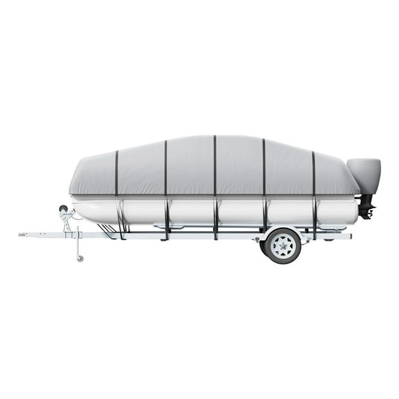 Trailerable Pontoon Cover 23'-24' - Heavy Duty 800D PU Oxford, Waterproof, w/ Motor Cover & Windproof Straps, Grey