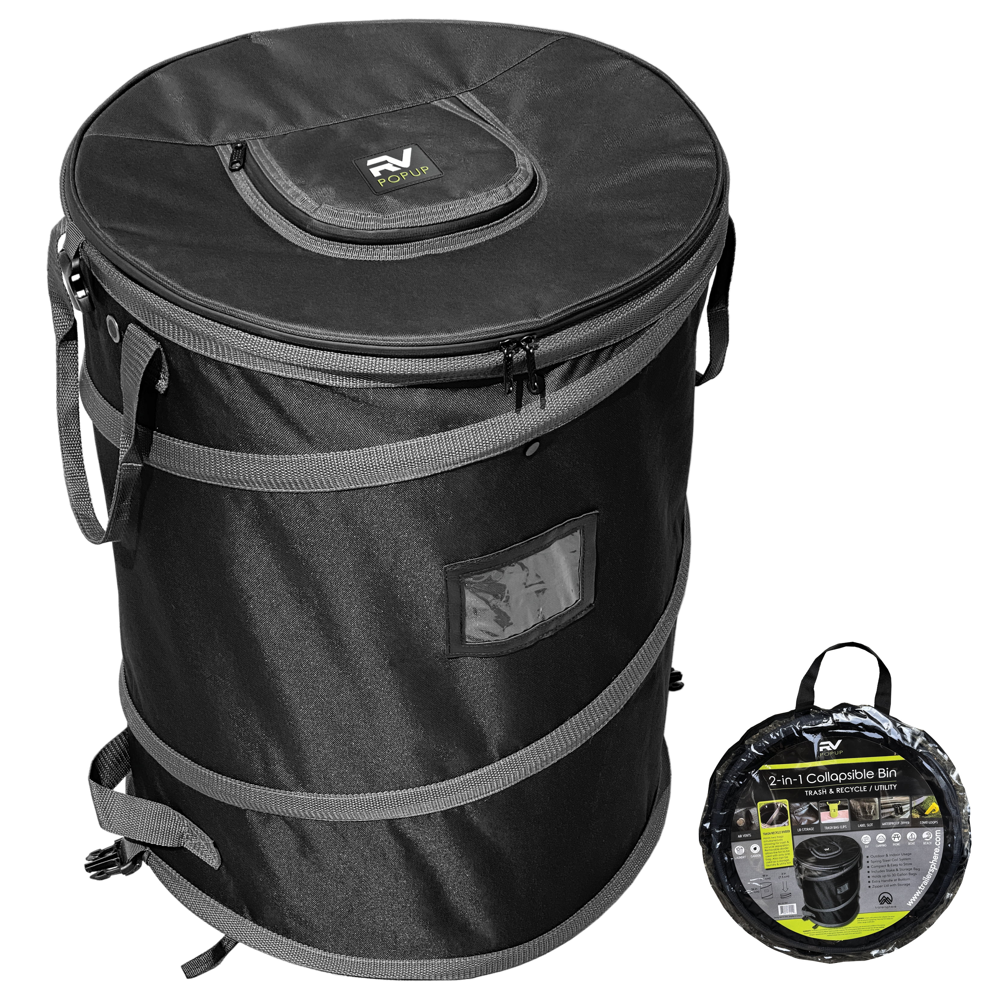 Trailersphere RV POPUP Collapsible Trash Bin with Lid Storage, Divider ...