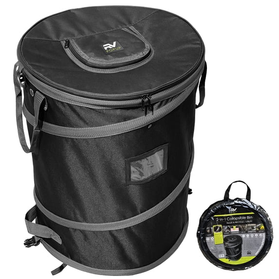 Trailersphere Waterproof Trash and Recycle Bin with Lid Storage and Trash Bag Clips, Black
