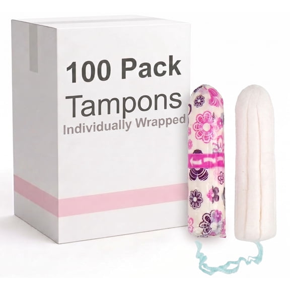 Trailmaker (100 Pack) Individually Wrapped Tampons without Plastic Applicators, Women's Feminine Hygiene Menstrual Protection, Bulk Tampon Pack for Home, Travel, Office & Emergency Supplies