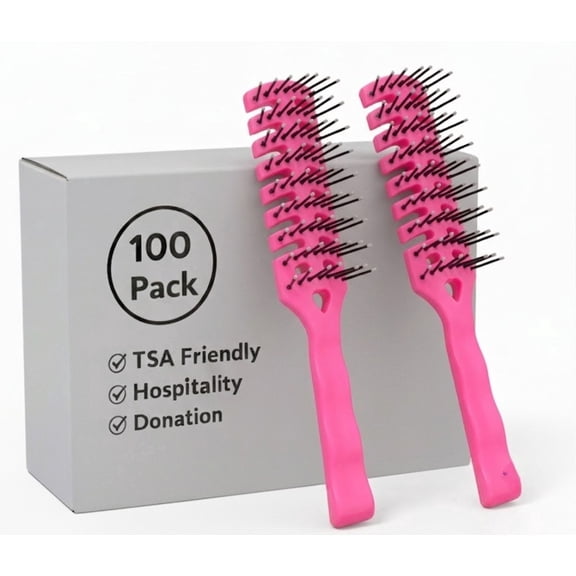 Trailmaker (100 Pack) Vented Detangling Hair Brushes  Pink Skeleton Blow Dry Brush with Ball-Tipped Bristles, Bulk Anti-Static Hairbrushes for All Hair Types in Pink