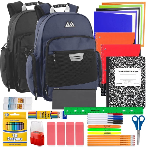 Trailmaker (12 Pack) Unisex 18” Backpacks with 45 Piece School Supply ...
