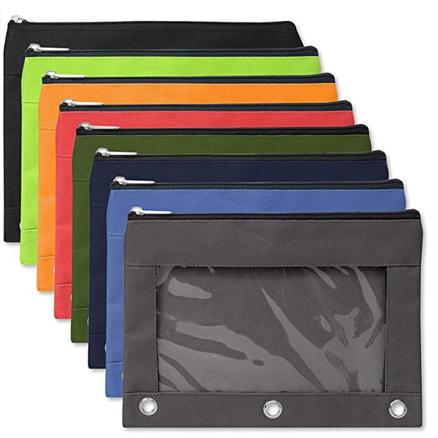 24 Pack of 3 Ring Pencil Pouch with Clear See Through Window - 24 Bulk  Pack Bundle (Color Pack 1) 