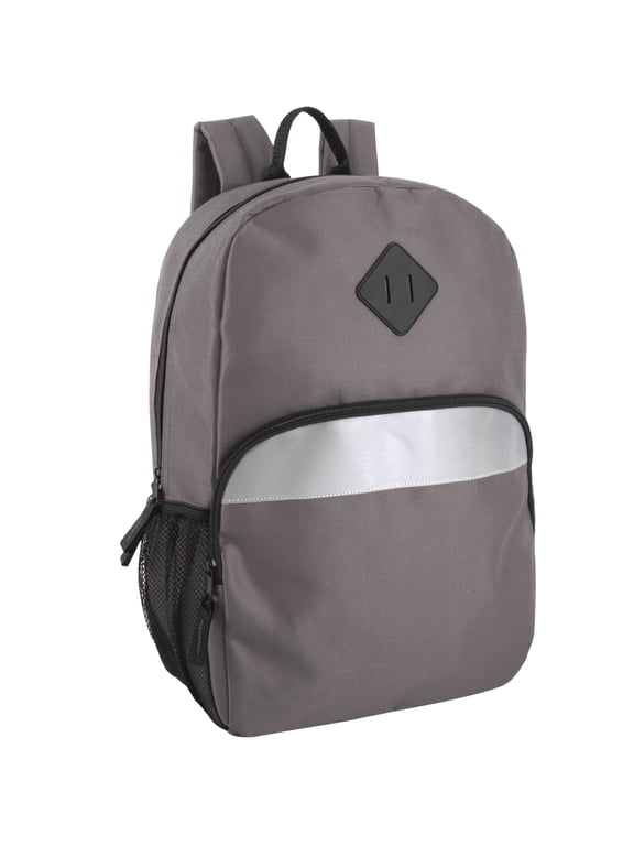 17" Backpack – Reflective School Backpack with Padded Straps, Water Bottle Pockets for Kids & Adults, School Travel Camp (Grey)
