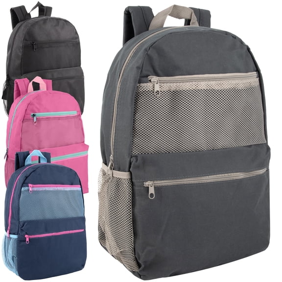 Trailmaker 17 Inch Backpacks, 24 Pack Multi Mesh Pocket with Adjustable Shoulder Straps for Travel, Commute