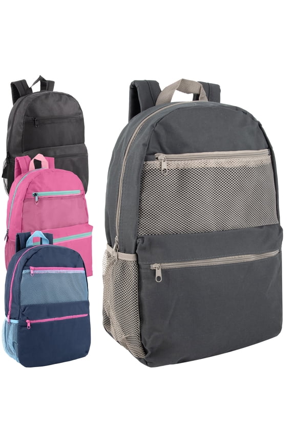 17 Inch Backpacks, 24 Pack Multi Mesh Pocket with Adjustable Shoulder Straps for Travel, Commute