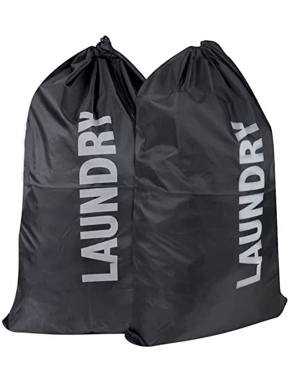 , 2 Pack Extra Large Heavy Duty Washable Drawstring Laundry Bags for Home, Dorm, Travel and Gym Clothes - Black