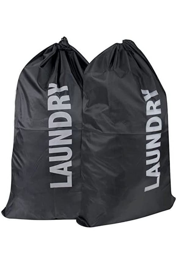 , 2 Pack Extra Large Heavy Duty Washable Drawstring Laundry Bags for Home, Dorm, Travel and Gym Clothes - Black
