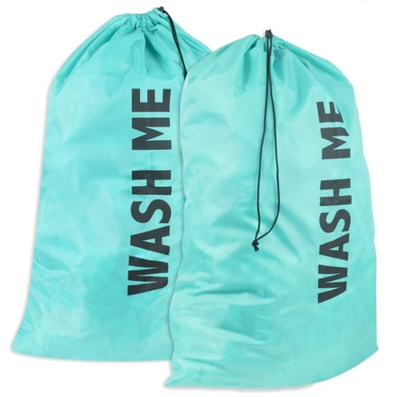 Trailmaker, 2 Pack Washable Drawstring Extra Large Heavy Duty Laundry Bags for Dorm, Travel, Gym Clothes Bag - Turquoise