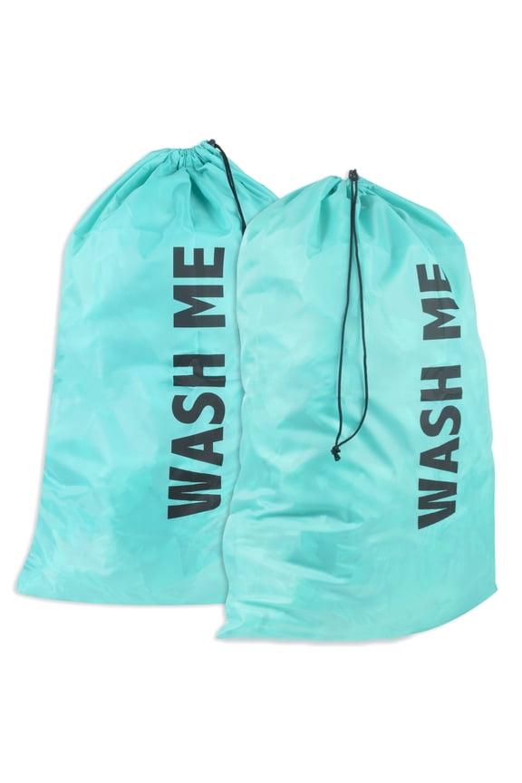 , 2 Pack Washable Drawstring Extra Large Heavy Duty Laundry Bags for Dorm, Travel, Gym Clothes Bag - Turquoise